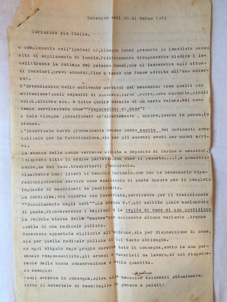 Reproduction of Ernesto&rsquo;s letter to Aunt Italia &ndash; March 26, 1919